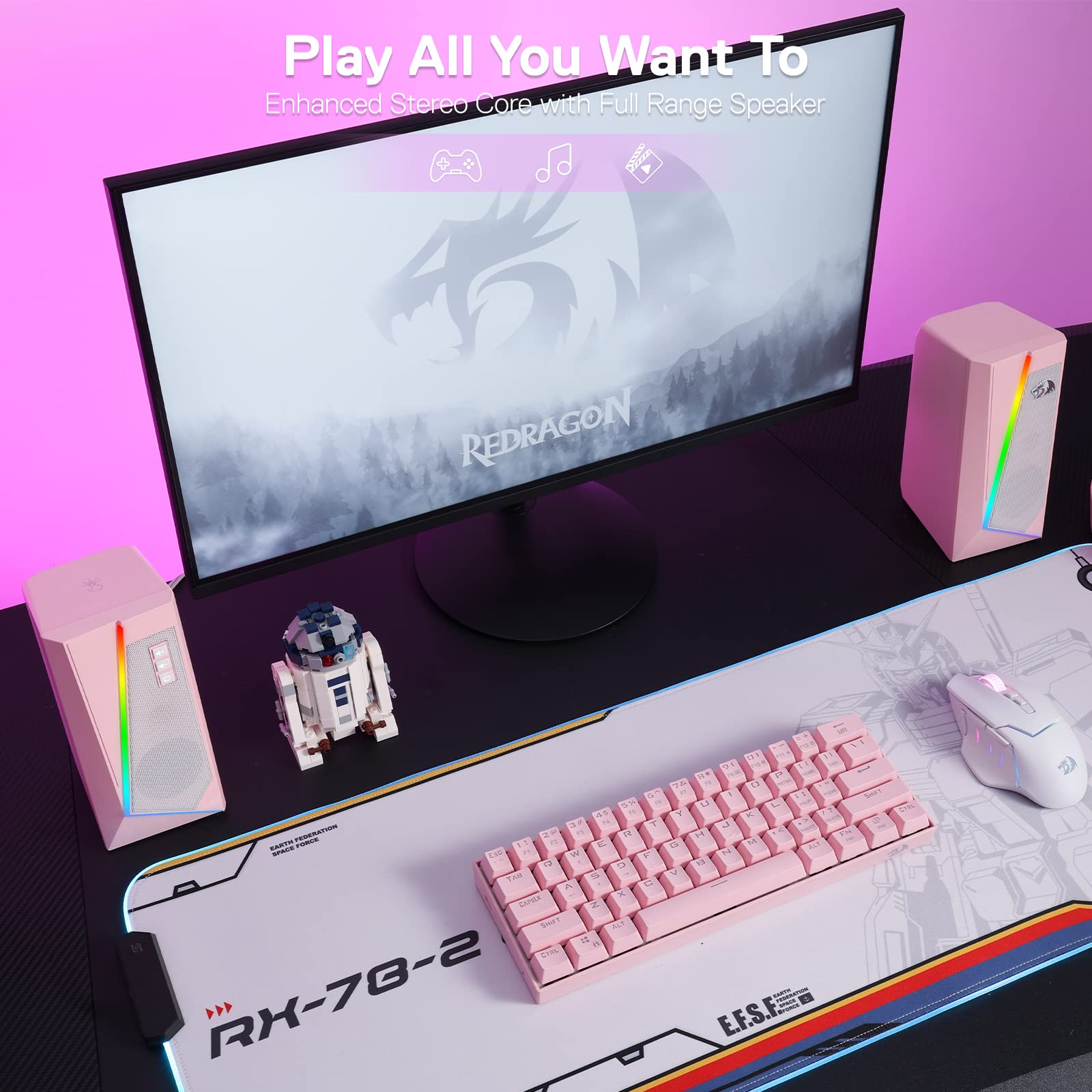 Foto 6 pulgar | Altavoces De Sobremesa Redragon Gs520 Rgb 2.0 Canal Usb Rosa - Venta Internacional.