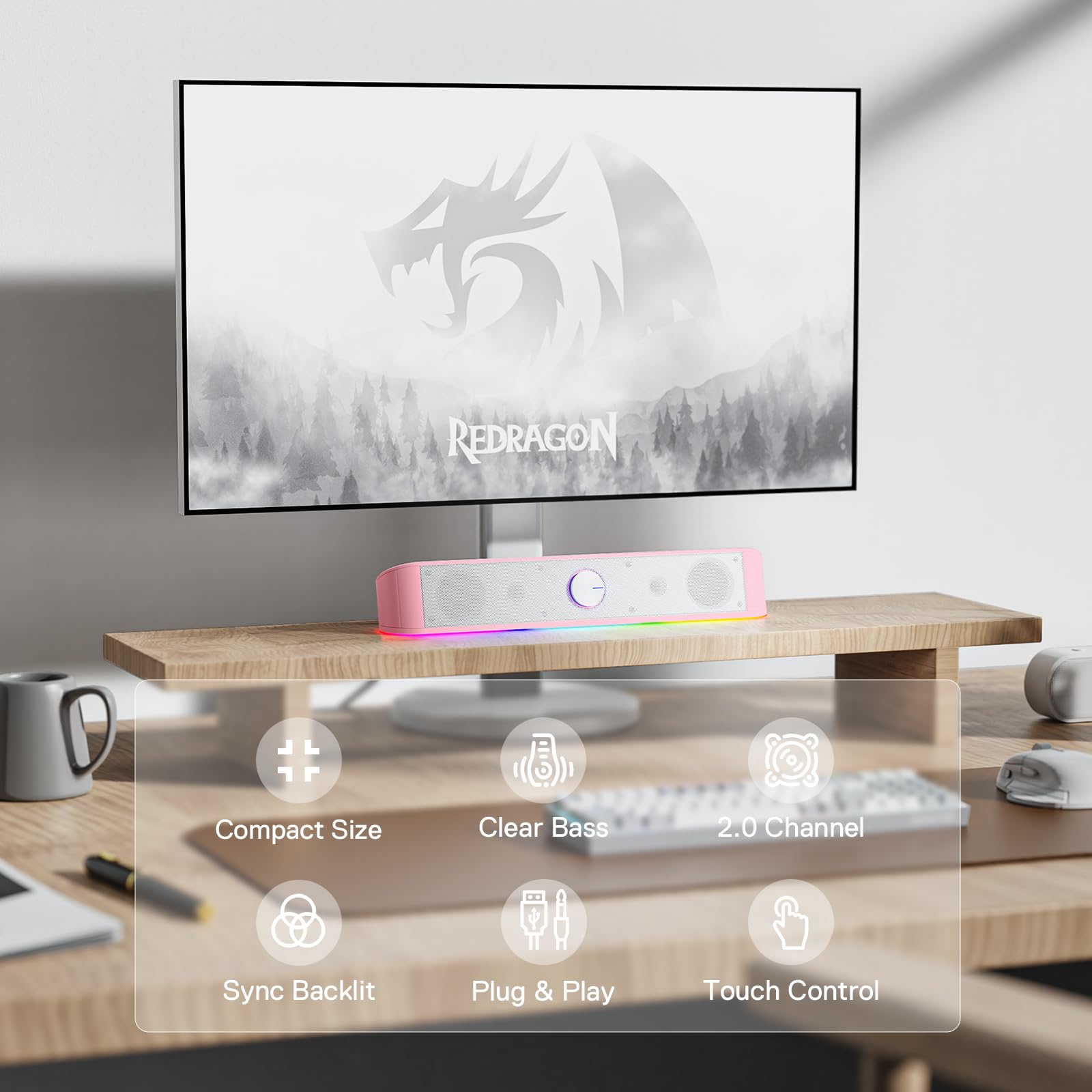 Foto 2 | Barra De Sonido De Sobremesa Redragon Gs560 Rgb 2.0 Channel Rosa - Venta Internacional.