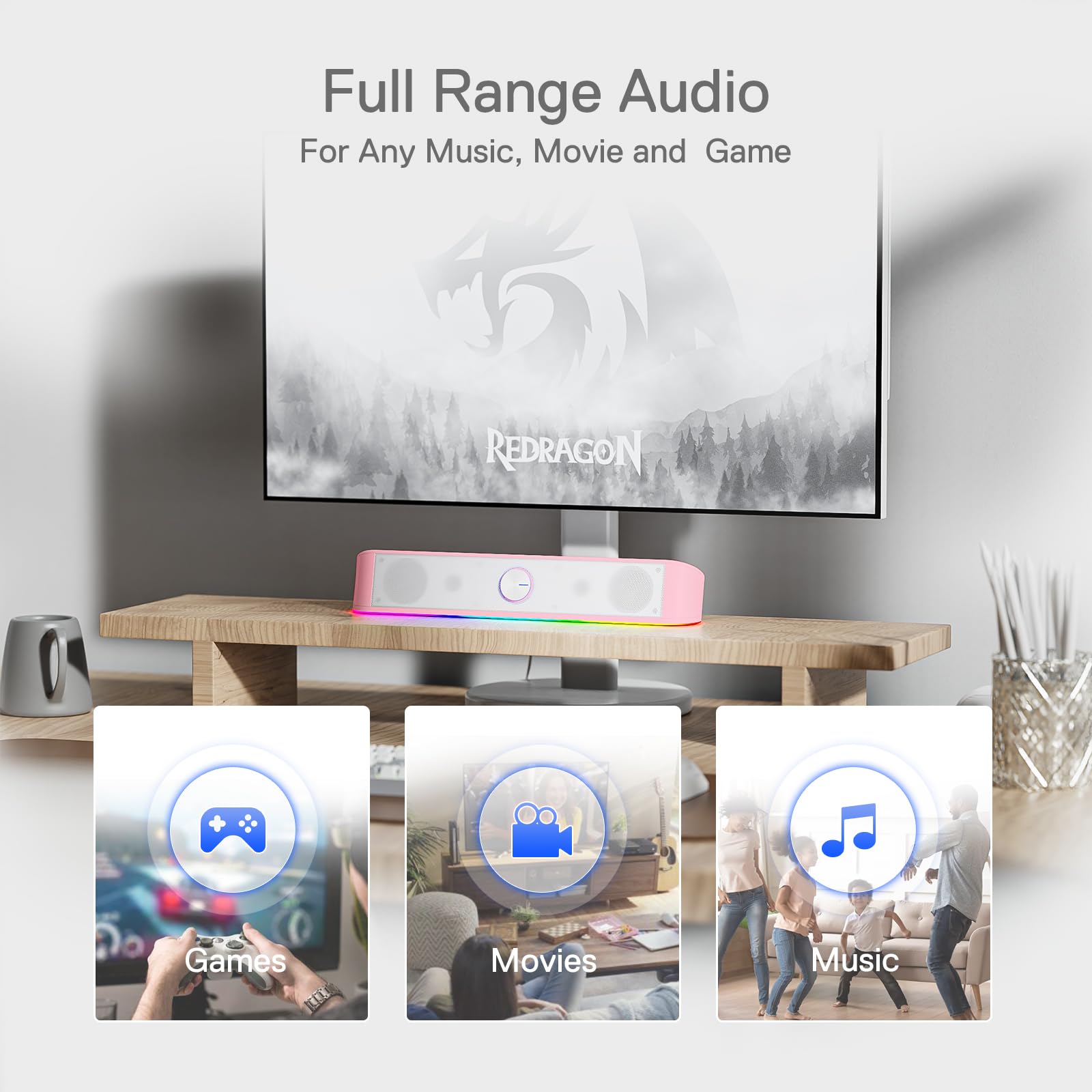 Foto 6 pulgar | Barra De Sonido De Sobremesa Redragon Gs560 Rgb 2.0 Channel Rosa - Venta Internacional.