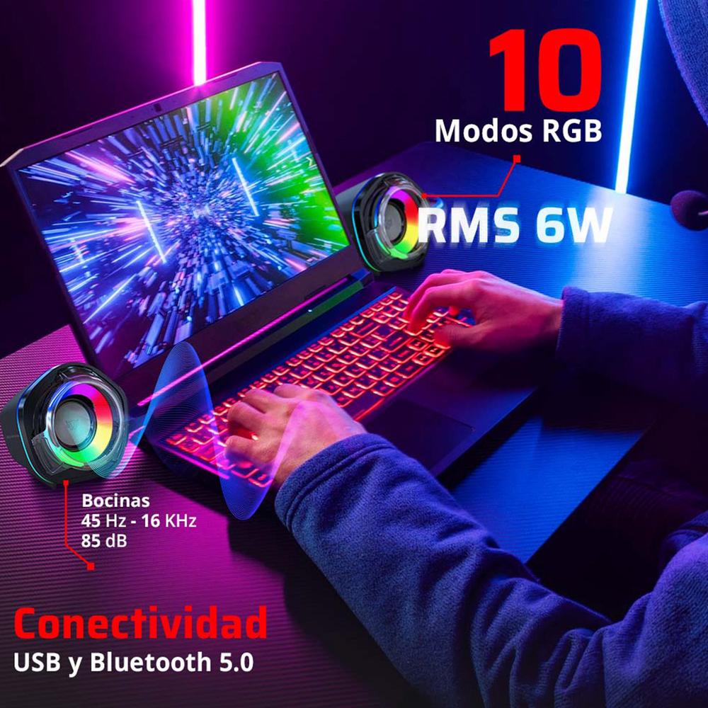 Foto 5 pulgar | Bocinas Gamer Balam Rush Glimm Penta Bg545 Inalambrica Rgb Sonido Estereo 2.0 Usb + Bt 5.0 Negro Br-