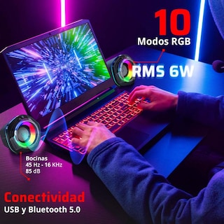 Foto 4 | Bocinas Gamer Balam Rush Glimm Penta Bg545 Inalambrica Rgb Sonido Estereo 2.0 Usb + Bt 5.0 Negro Br-