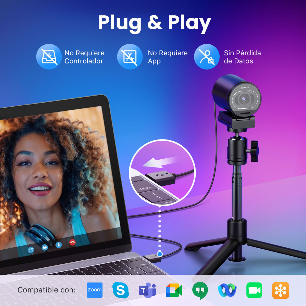 Foto 6 pulgar | Webcam Emeet S600 Kit Transmisión 4k Enfoque Automático, Reducción De Ruido Cámara Web Con Tripie