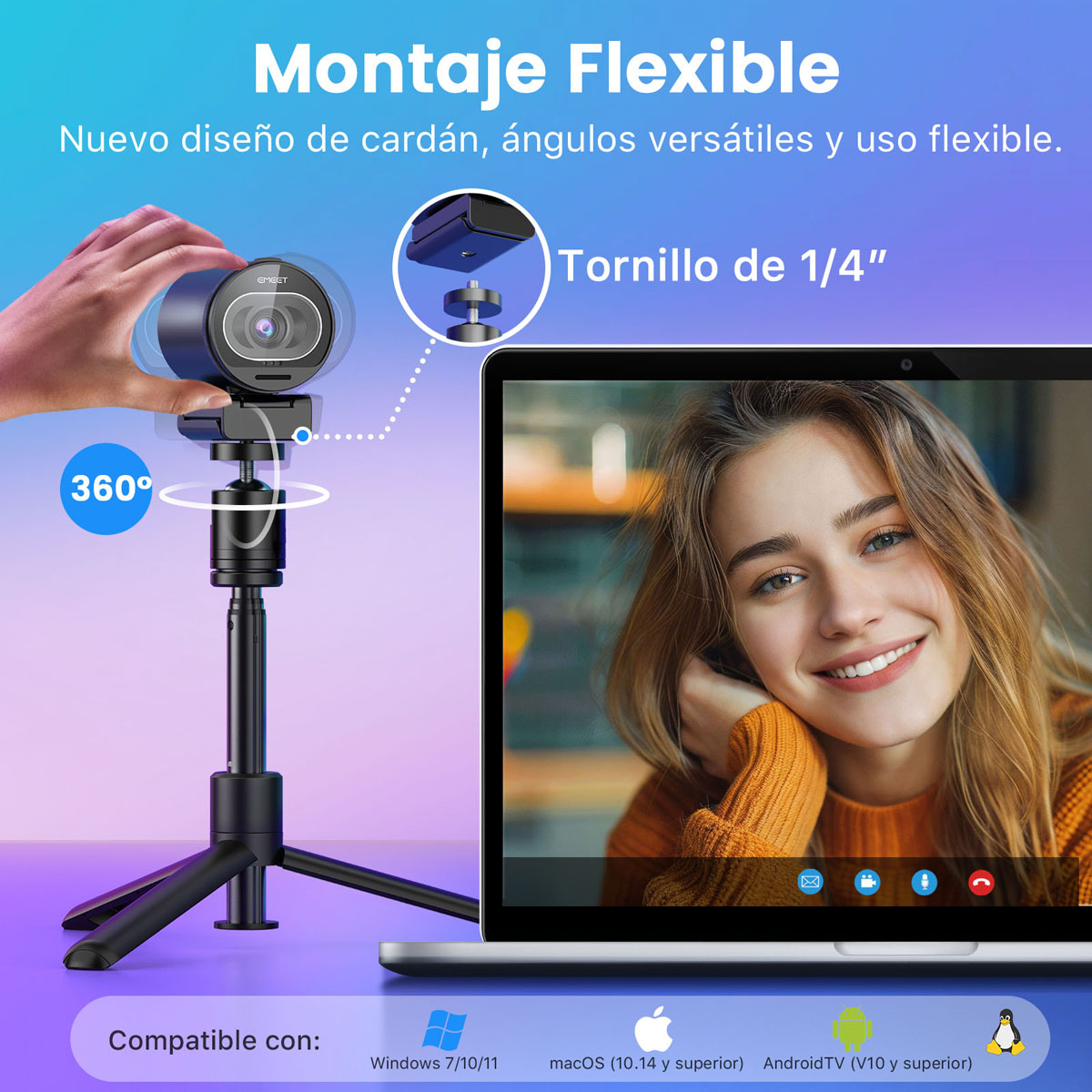 Foto 7 pulgar | Webcam Emeet S600 Kit Transmisión 4k Enfoque Automático, Reducción De Ruido Cámara Web Con Tripie