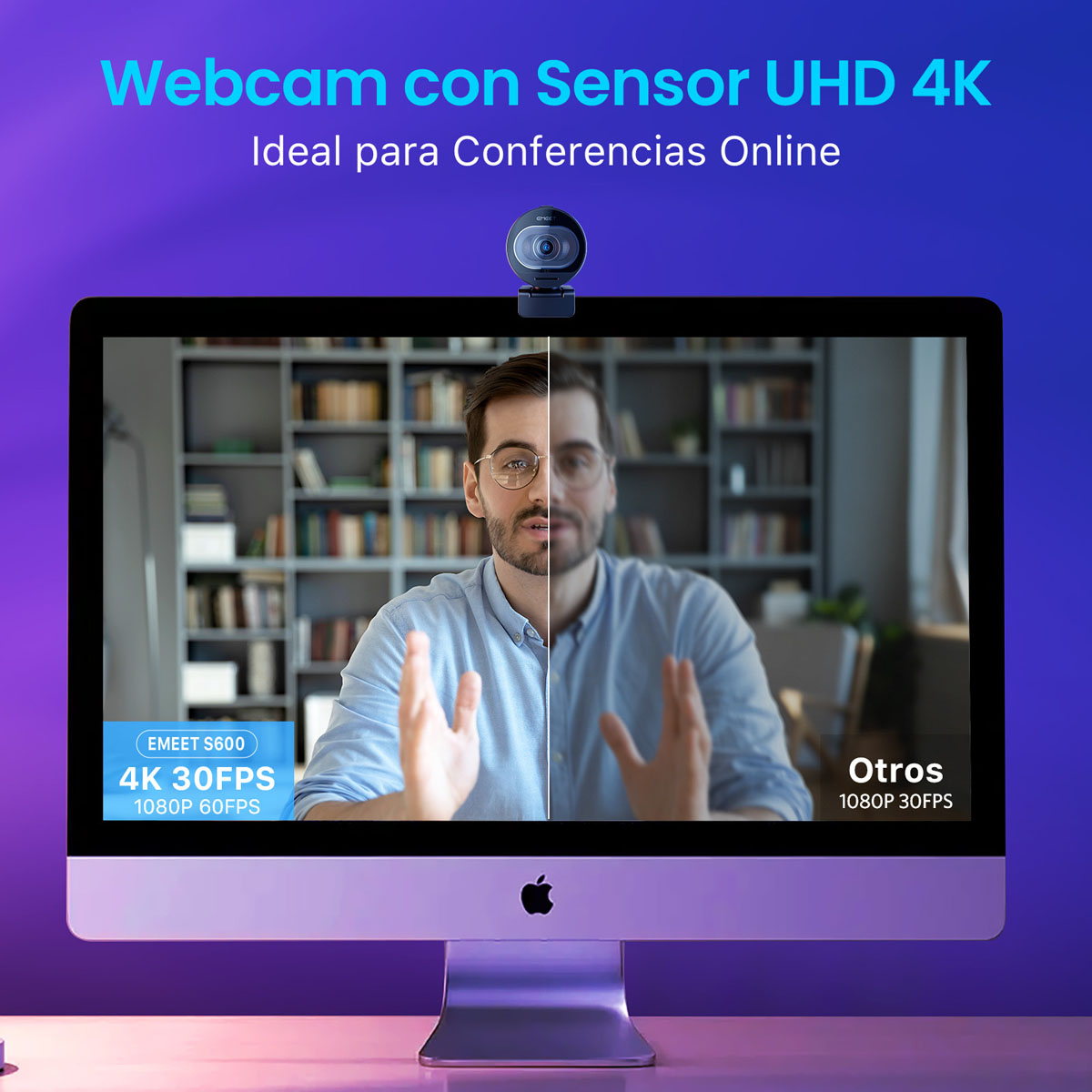 Foto 2 | Webcam Emeet S600 4k Enfoque Automático Reducción De Ruido Cámara Web 1080p@60fps Para Streaming