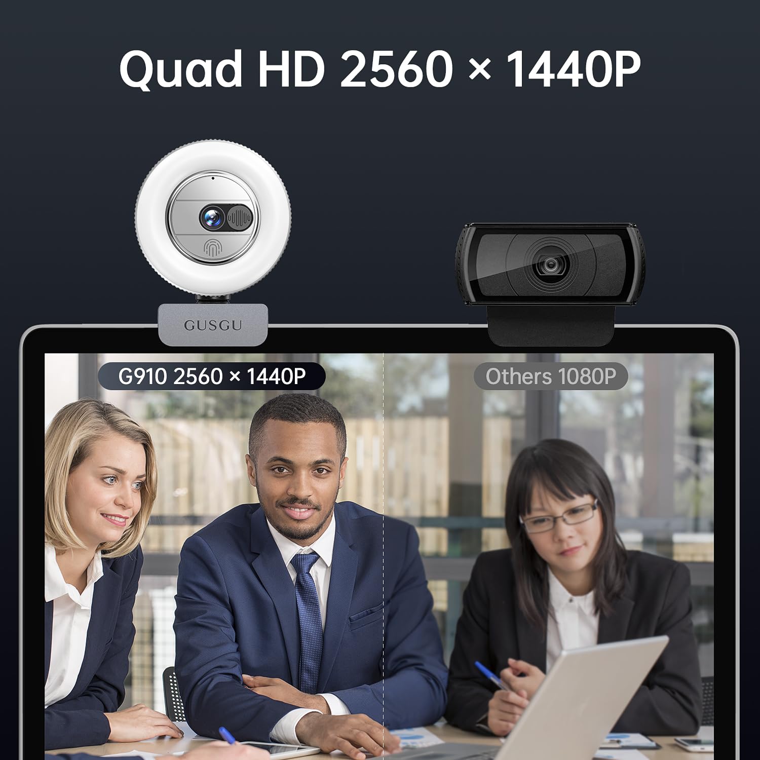 Foto 2 | Cámara Web Gusgu G910 2.5k Quad Hd Para Pc Con Micrófono, Luz Y Cubierta - Venta Internacional.