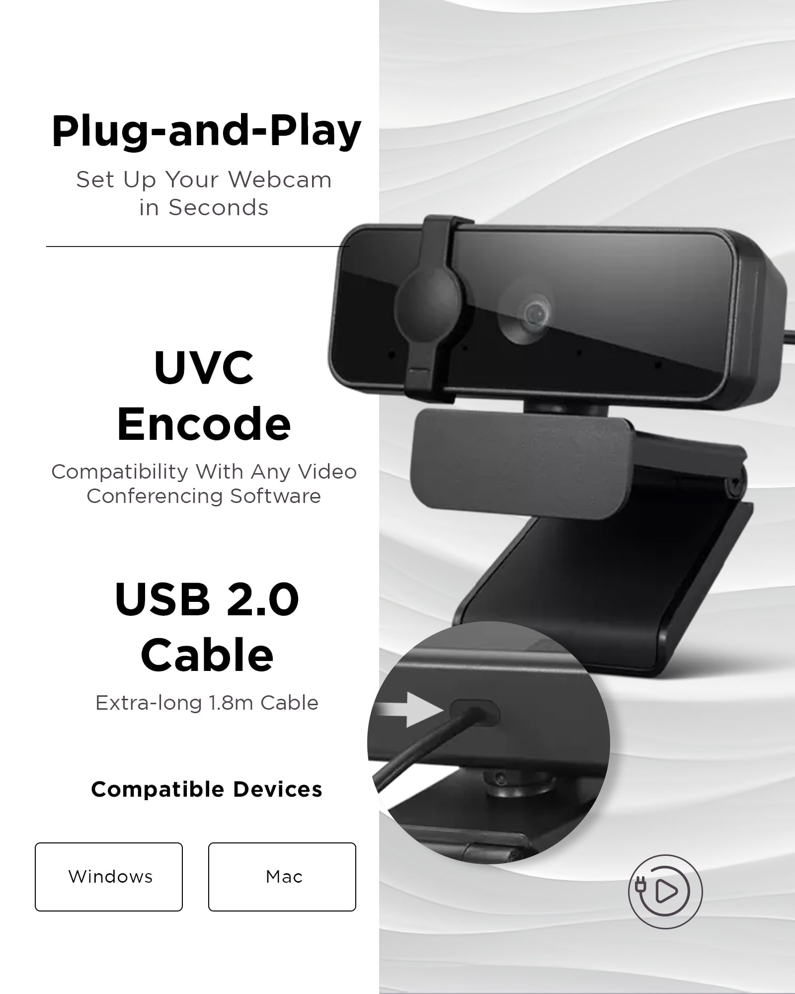 Foto 6 pulgar | Cable Usb 2.0 De 1,8 M Para Cámara Web Lenovo Essential Full Hd 1080p - Venta Internacional.