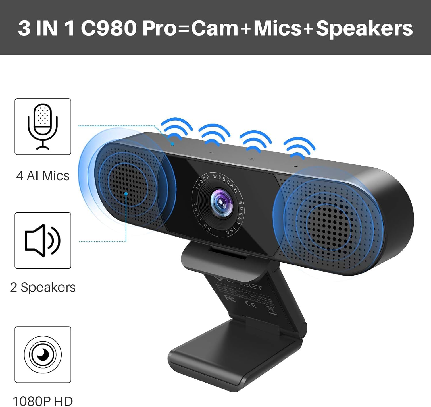 Foto 3 pulgar | Cámara Web Emeet C980 Pro 1080p Con Micrófono Y Altavoces - Venta Internacional.