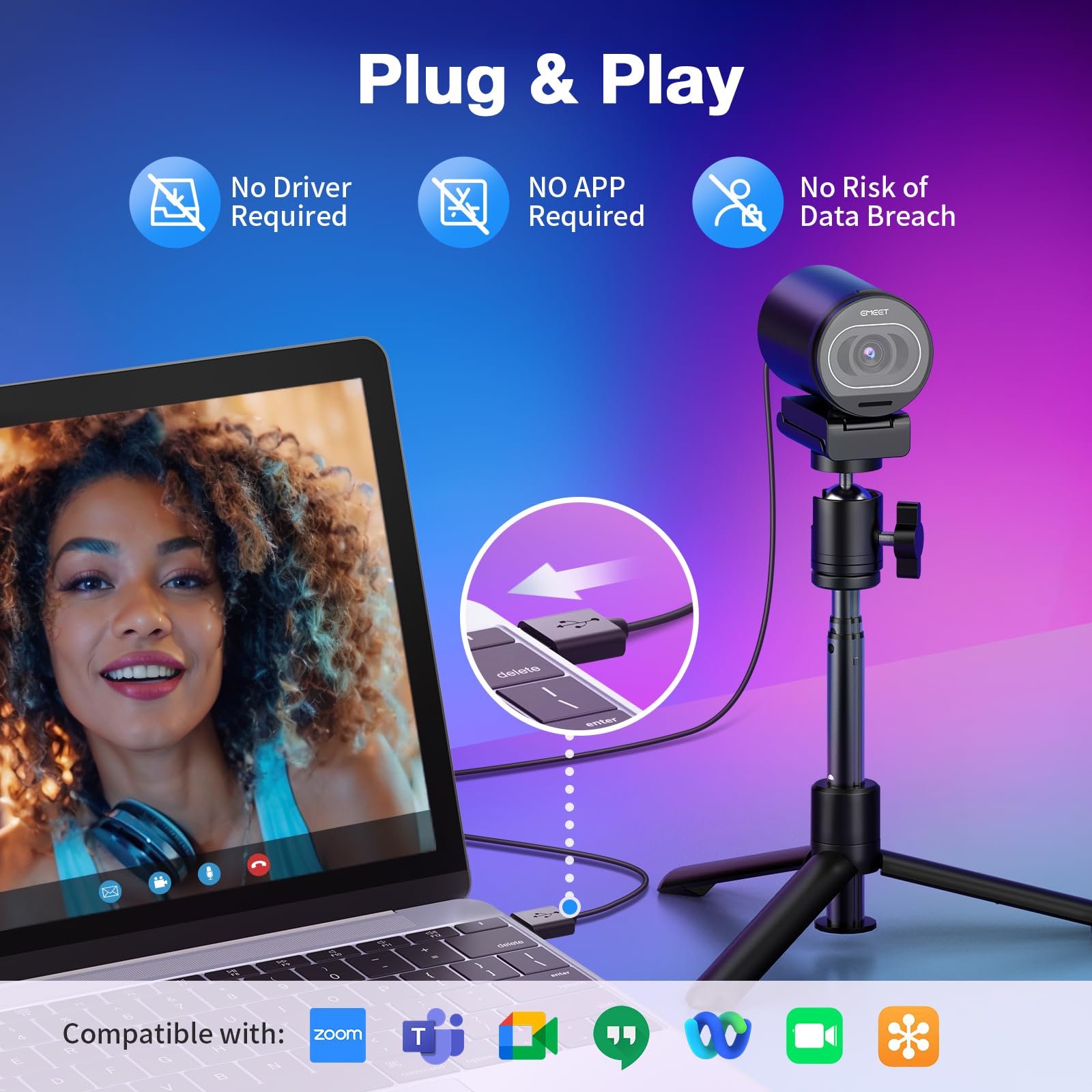 Foto 4 pulgar | Cámara Web Emeet S600 4k Con Trípode Para Streaming Con Sensor Sony - Venta Internacional.