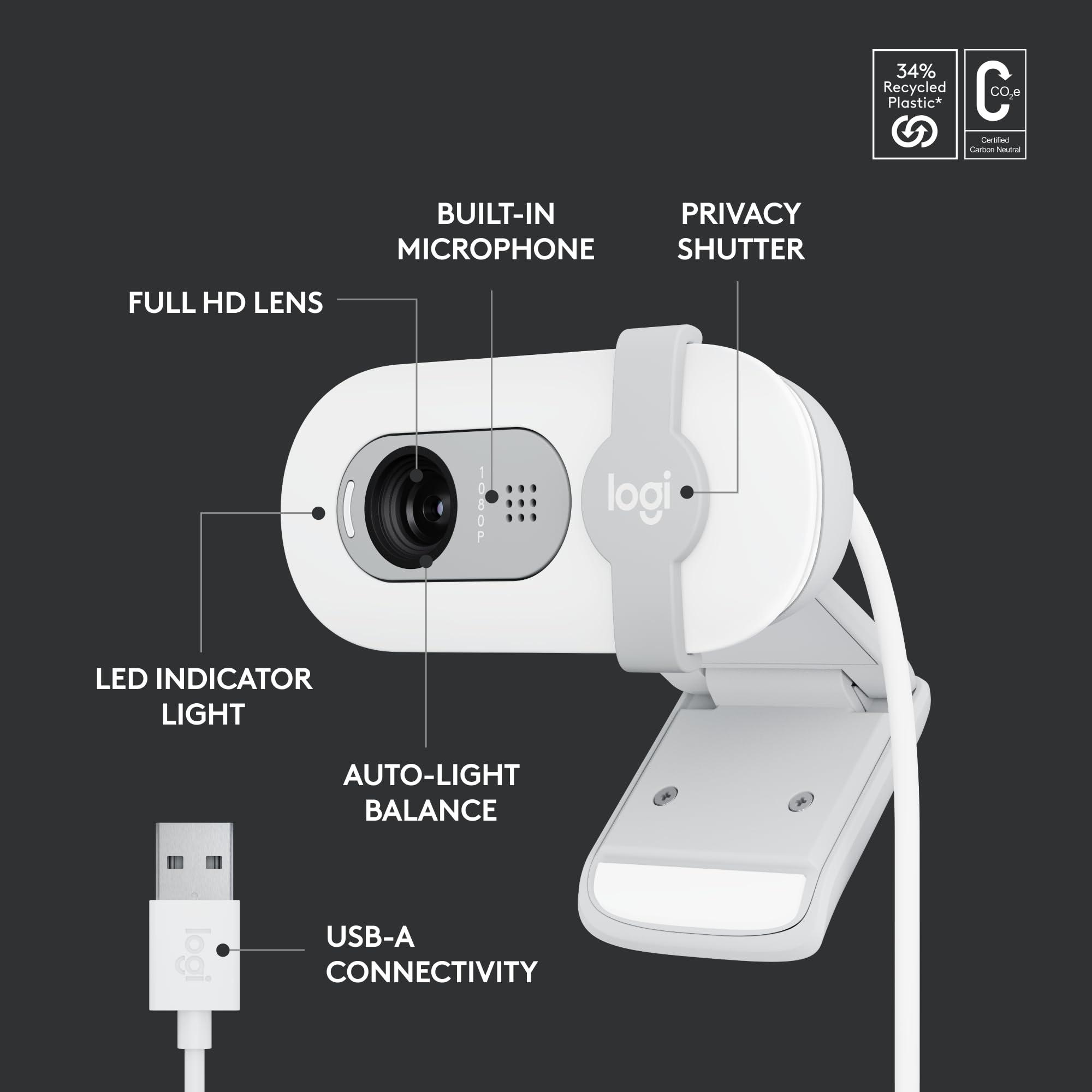 Foto 6 | Cámara Web Logitech Brio 100 Full Hd 1080p Con Micrófono Y Obturador De Privacidad - Venta Internacional.