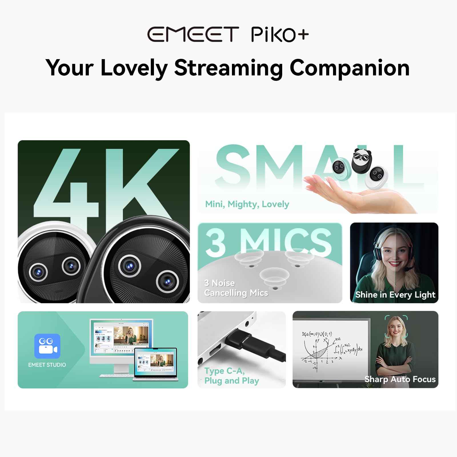 Foto 2 | Cámara Web Emeet Piko+ 4k De Doble Cámara Alimentada Por Ia Con 3 Micrófonos - Venta Internacional.