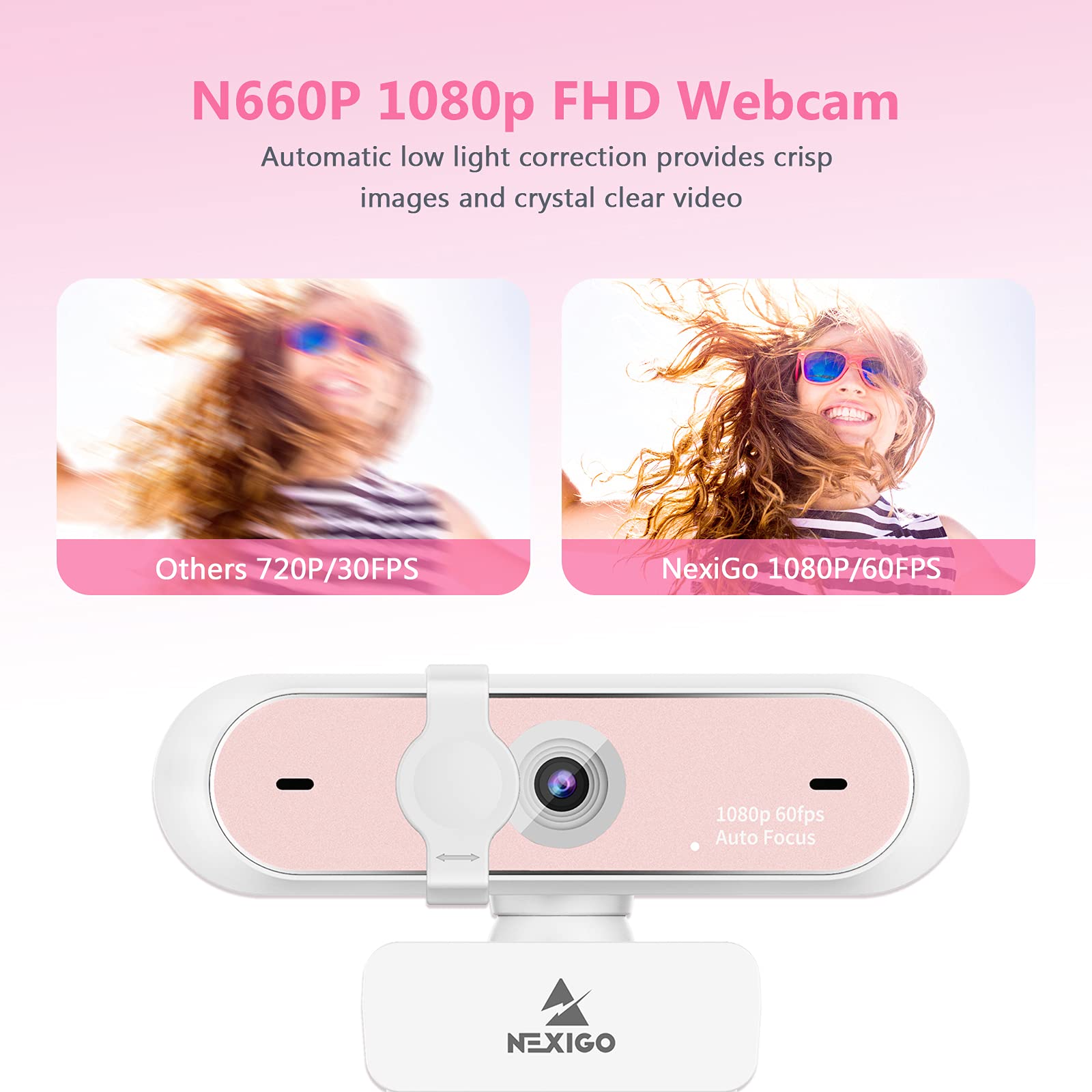 Foto 2 | Cámara Web Nexigo N660p 1080p 60 Fps Con Control De Software Rosa - Venta Internacional.