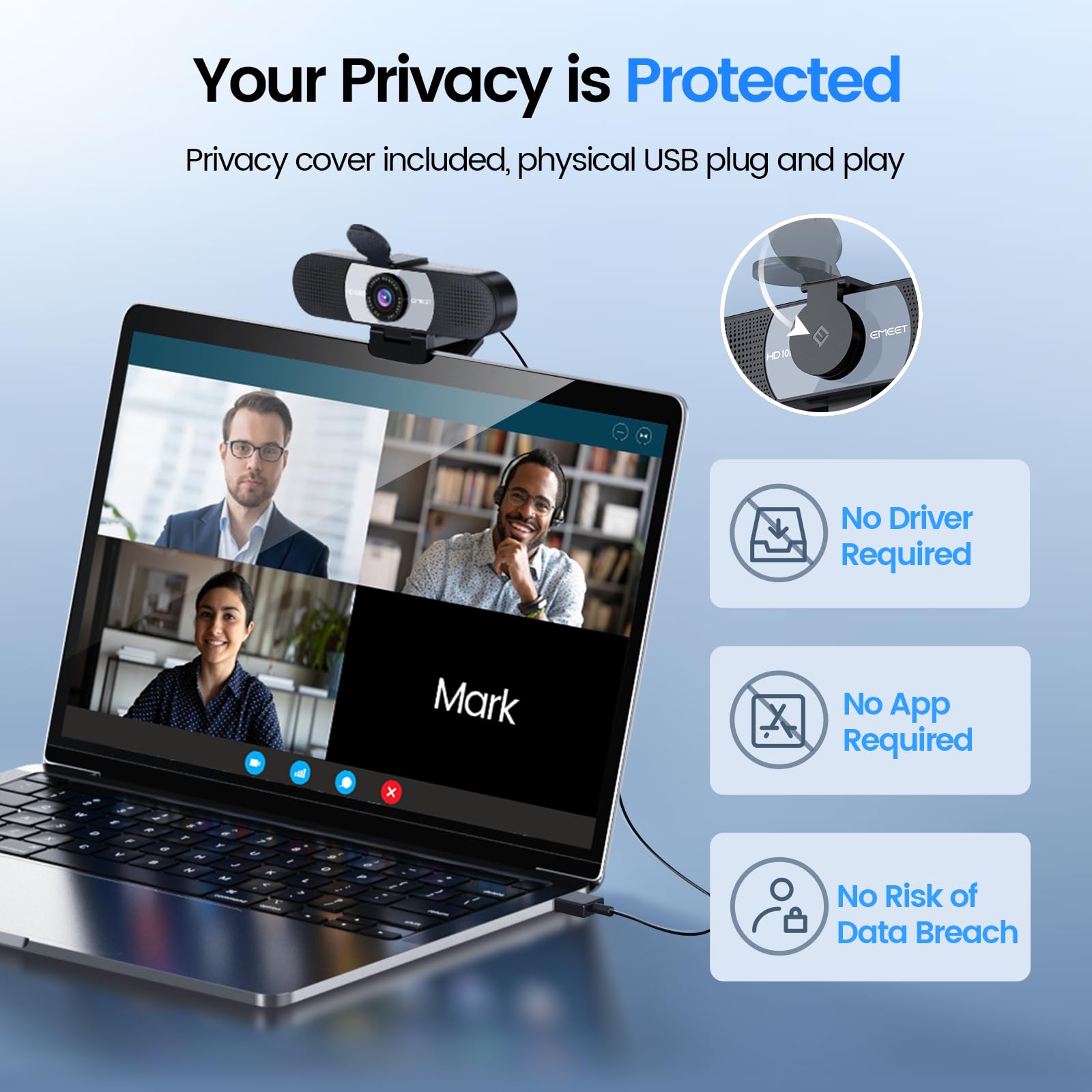 Foto 5 | Cámara Web Emeet C960 1080p Full Hd Con 2 Micrófonos Y Funda - Venta Internacional.
