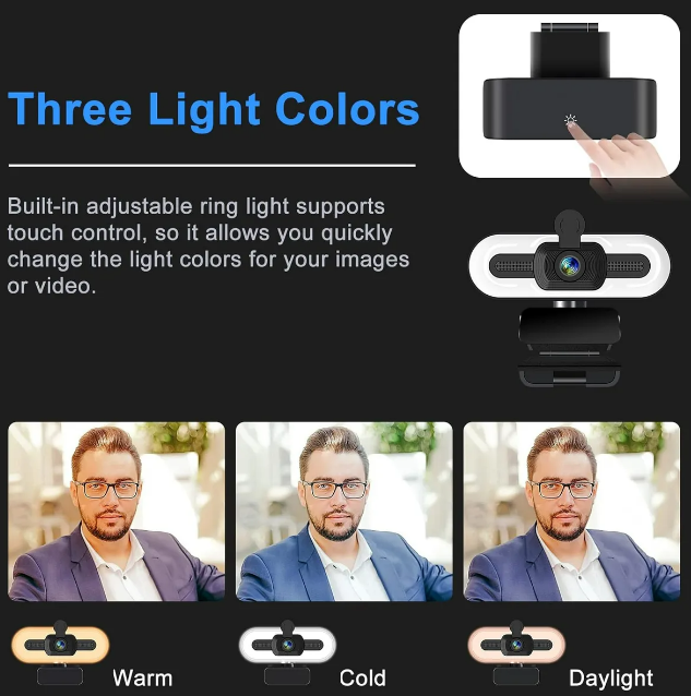 Foto 3 pulgar | Xtellar Cámara Web 4k Ultra Hd Con Trípode Y Luz Led Ajustable Para Streaming Y Video Conferencias