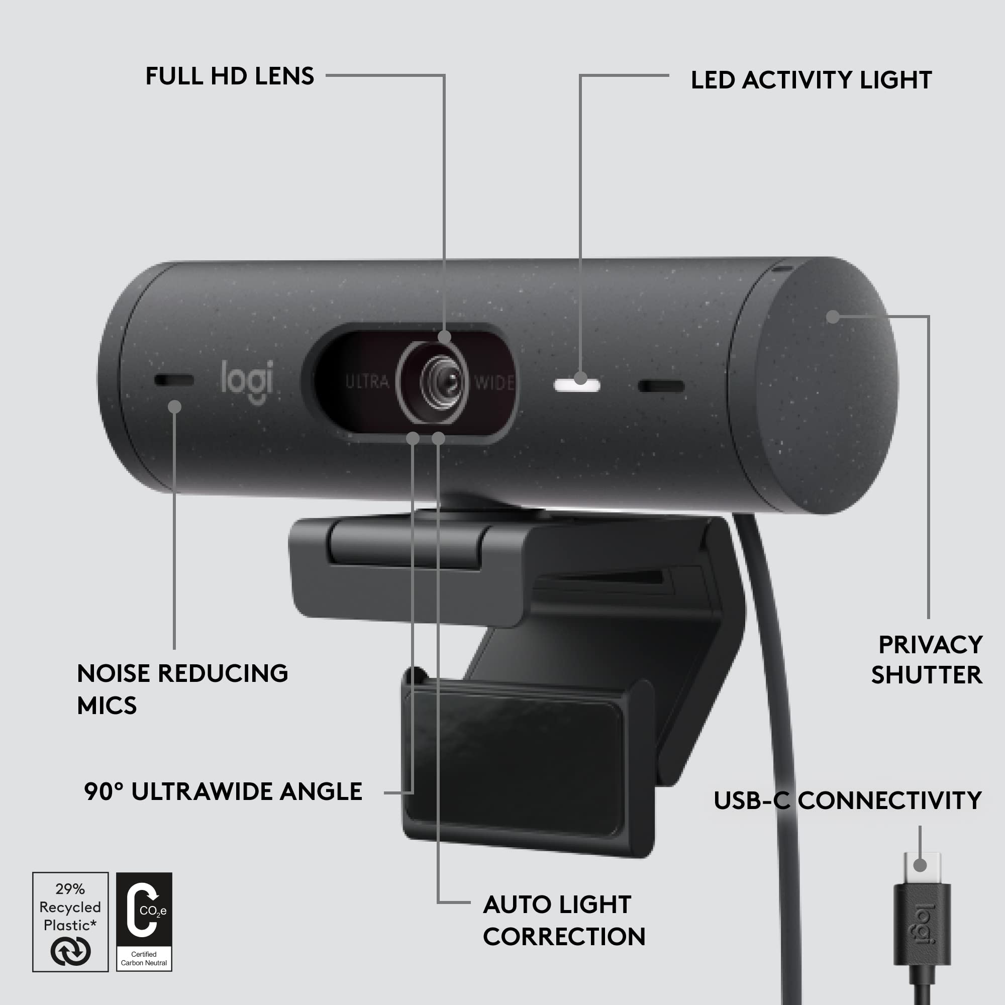 Foto 7 | Reacondicionado Cámara Web Logitech Brio 500 De 4 Mp  1080p  Usb-c  Color Grafito  Renovada - Venta Internacional.