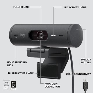 Foto 7 | Reacondicionado Cámara Web Logitech Brio 500 De 4 Mp 1080p Usb-c Color Grafito Renovada - Venta Internacional.