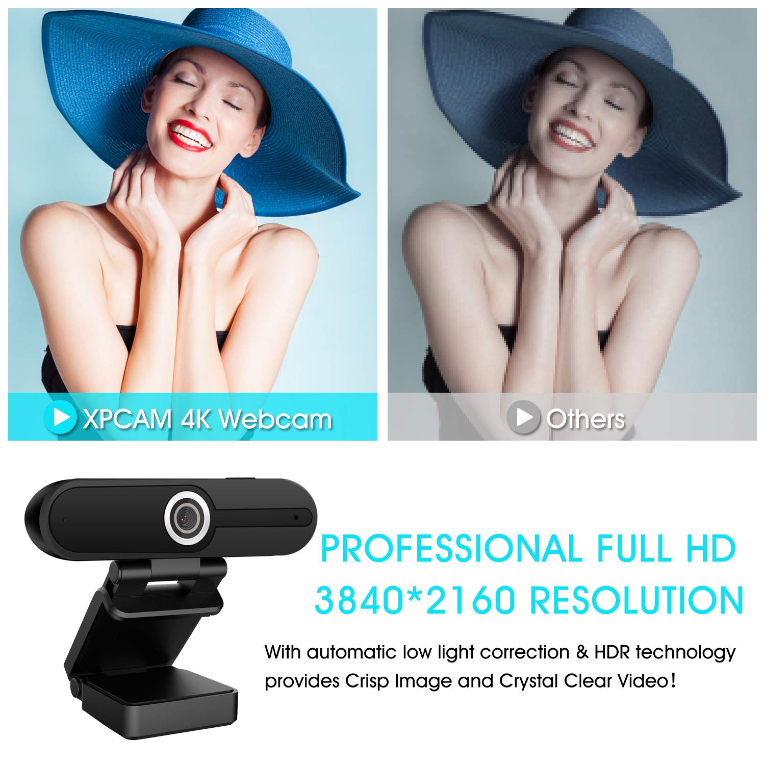 Foto 2 | Cámara Web Xpcam 4k 8mp Hd Con Micrófono Y Obturador De Privacidad - Venta Internacional.