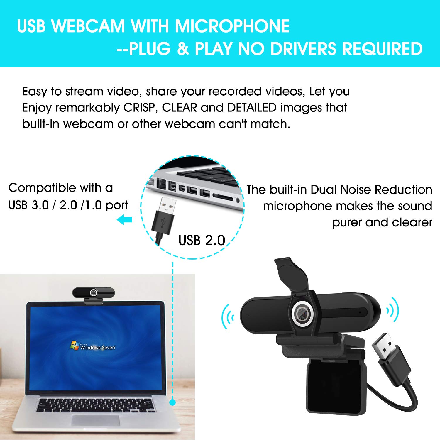 Foto 5 | Cámara Web Xpcam 4k 8mp Hd Con Micrófono Y Obturador De Privacidad - Venta Internacional.