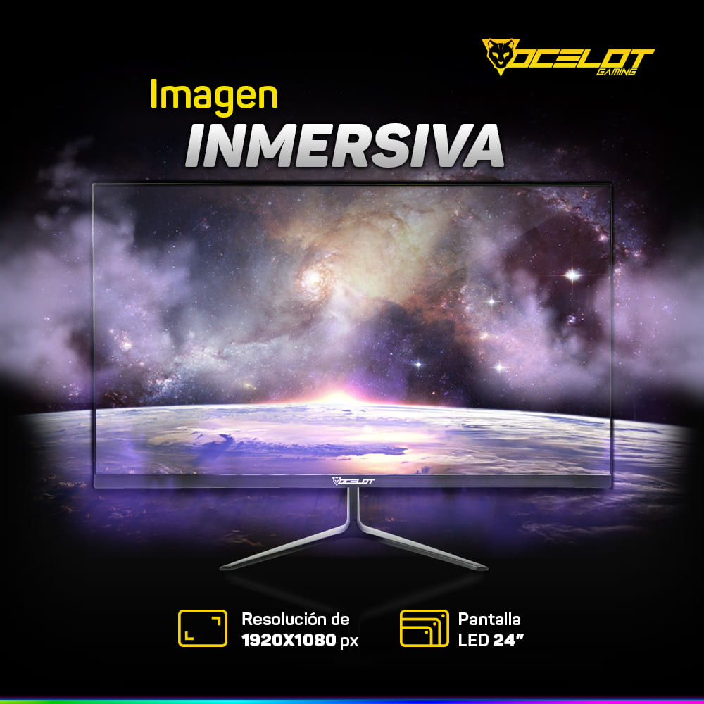 Foto 6 pulgar | Monitor Ocelot Gaming de 23,8 pulgadas Plano Full Hd color Negro