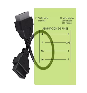 Foto 3 | Adaptador De Escáner Obd2 Para Nissan/tsuru De 16 A 14 Pines Negro