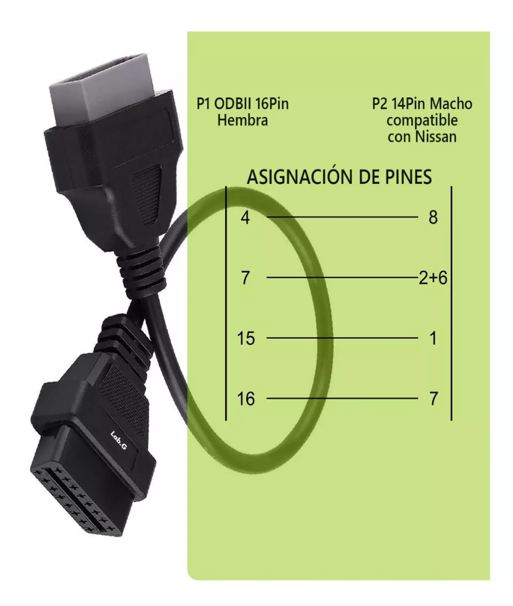 Foto 4 pulgar | Adaptador De Escáner Obd2 Para Nissan/tsuru De 16 A 14 Pines Lab.g Negro