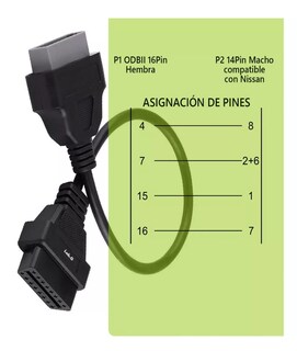 Foto 3 | Adaptador De Escáner Obd2 Para Nissan/tsuru De 16 A 14 Pines Lab.g Negro