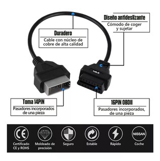 Foto 4 | Adaptador De Escáner Obd2 Para Nissan/tsuru De 16 A 14 Pines Lab.g Negro