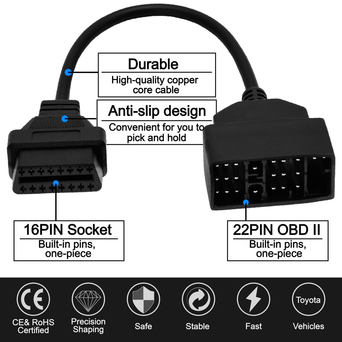 Foto 3 | Cable Adaptador Goliton Obd1 De 22 Pines A Obd2 De 16 Pines Para Toyota - Venta Internacional.