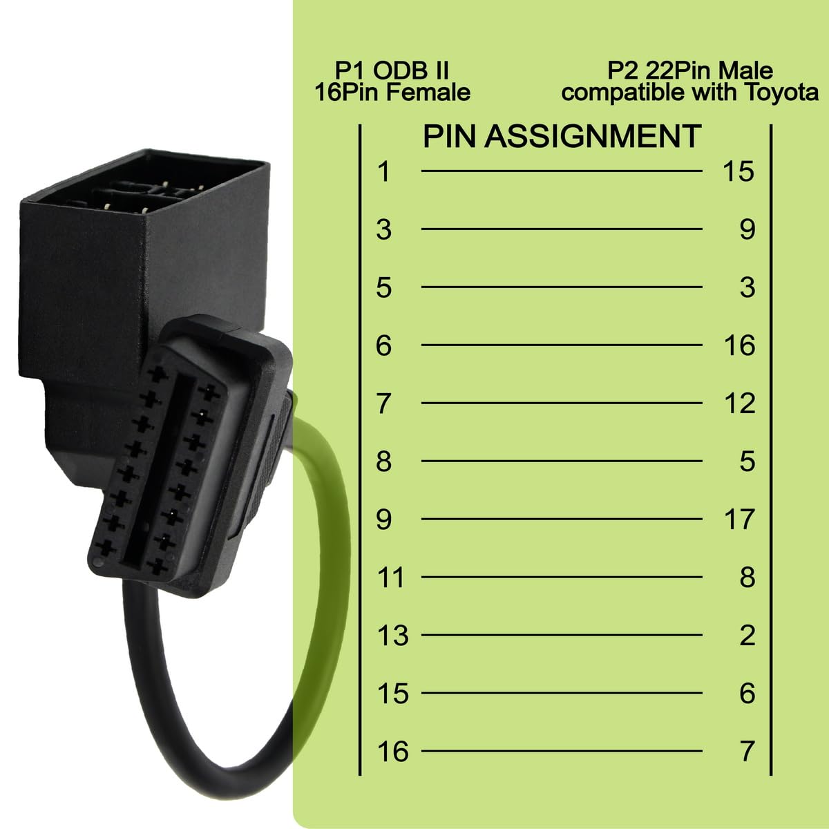 Foto 5 pulgar | Cable Adaptador Goliton Obd1 De 22 Pines A Obd2 De 16 Pines Para Toyota - Venta Internacional.