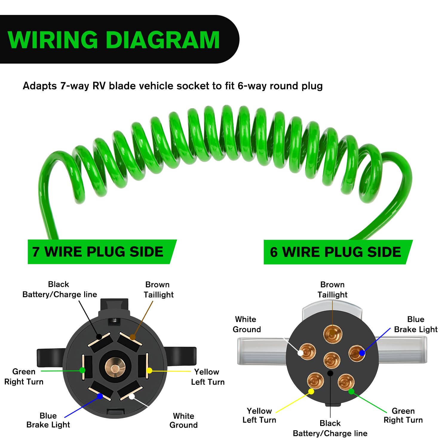 Foto 4 pulgar | Adaptador Para Remolque Nilight De 7 A 6 Pines, Cable Enrollado De 8 Pies - Venta Internacional.