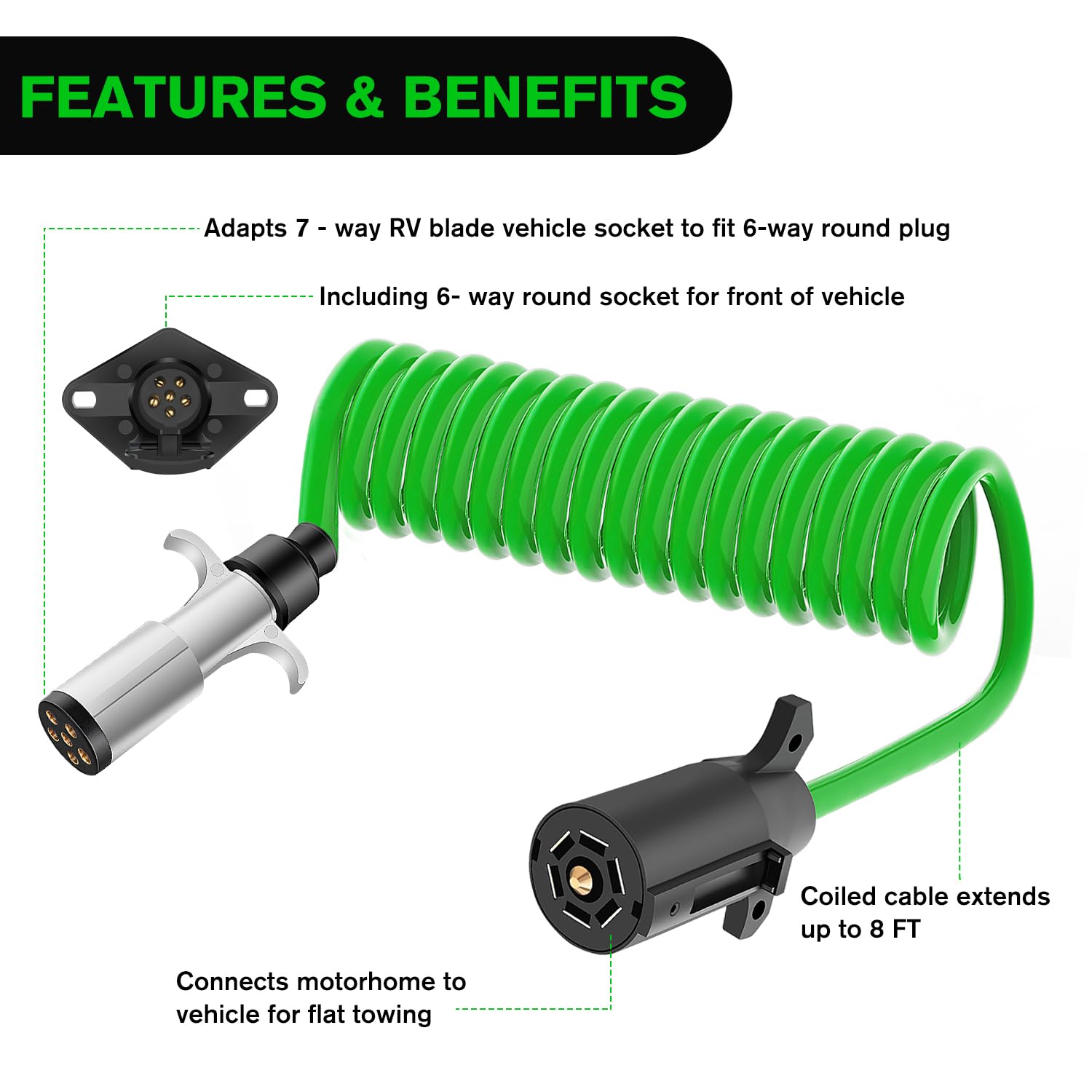 Foto 5 | Adaptador Para Remolque Nilight De 7 A 6 Pines, Cable Enrollado De 8 Pies - Venta Internacional.