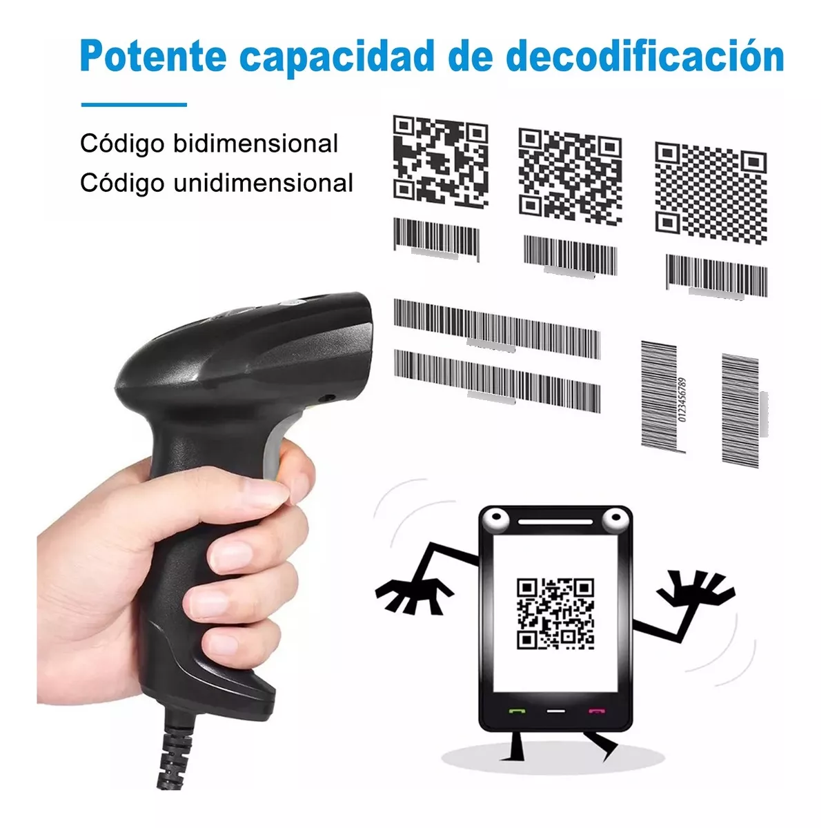 Foto 5 pulgar | Lector de Código de Barras 1d/2d Lector Qr Inalámbrico Eo Safe Imports Esi-8671 color Negro