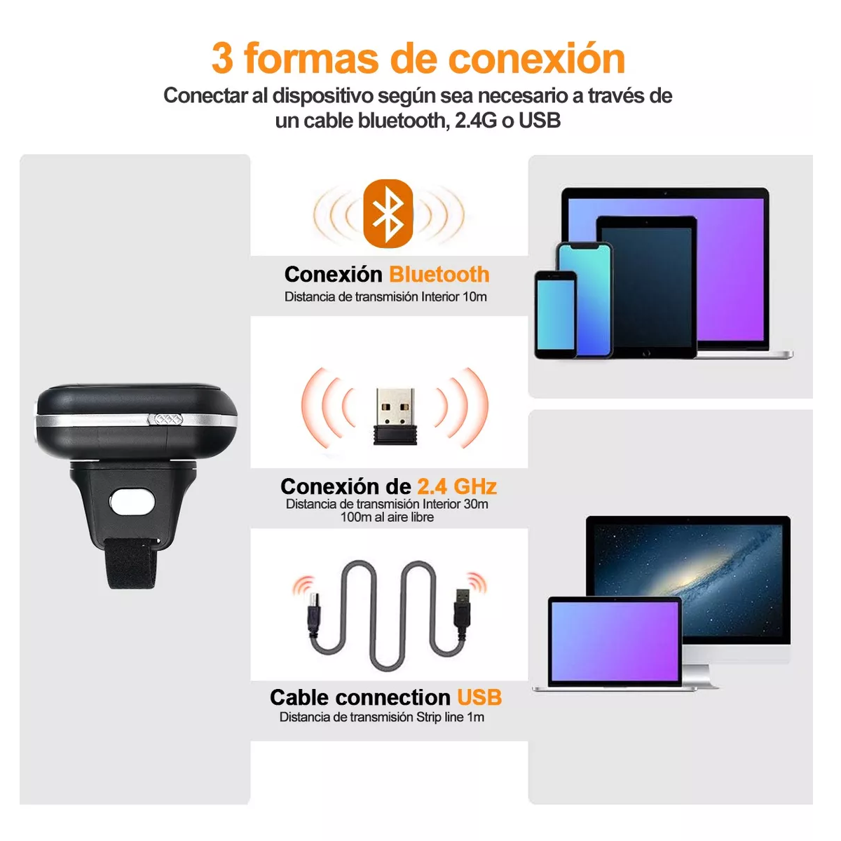 Foto 4 pulgar | Lector de Código De Barras Inalámbrico Bluetooth 2.4g Eo Safe Imports Esi-11075 Negro