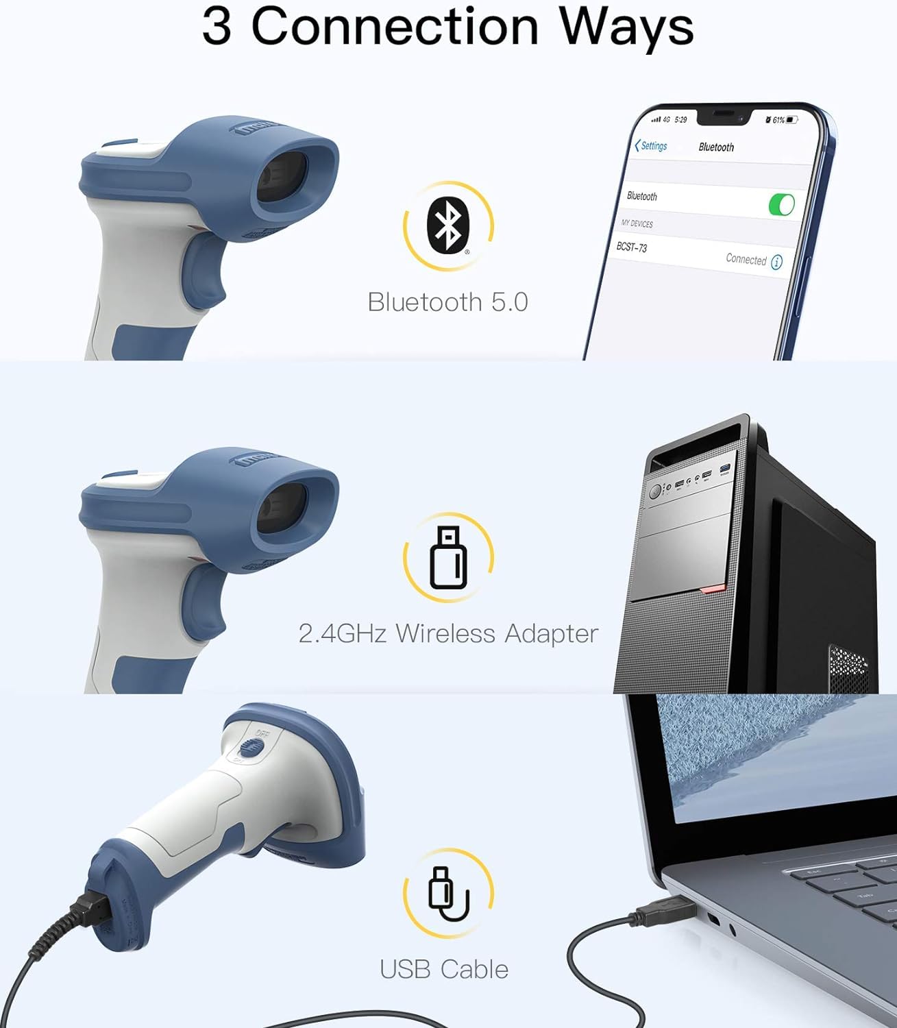 Foto 4 pulgar | Escáner De Código De Barras Inateck Bcst-73 Bluetooth 5.0 2d Inalámbrico - Venta Internacional.