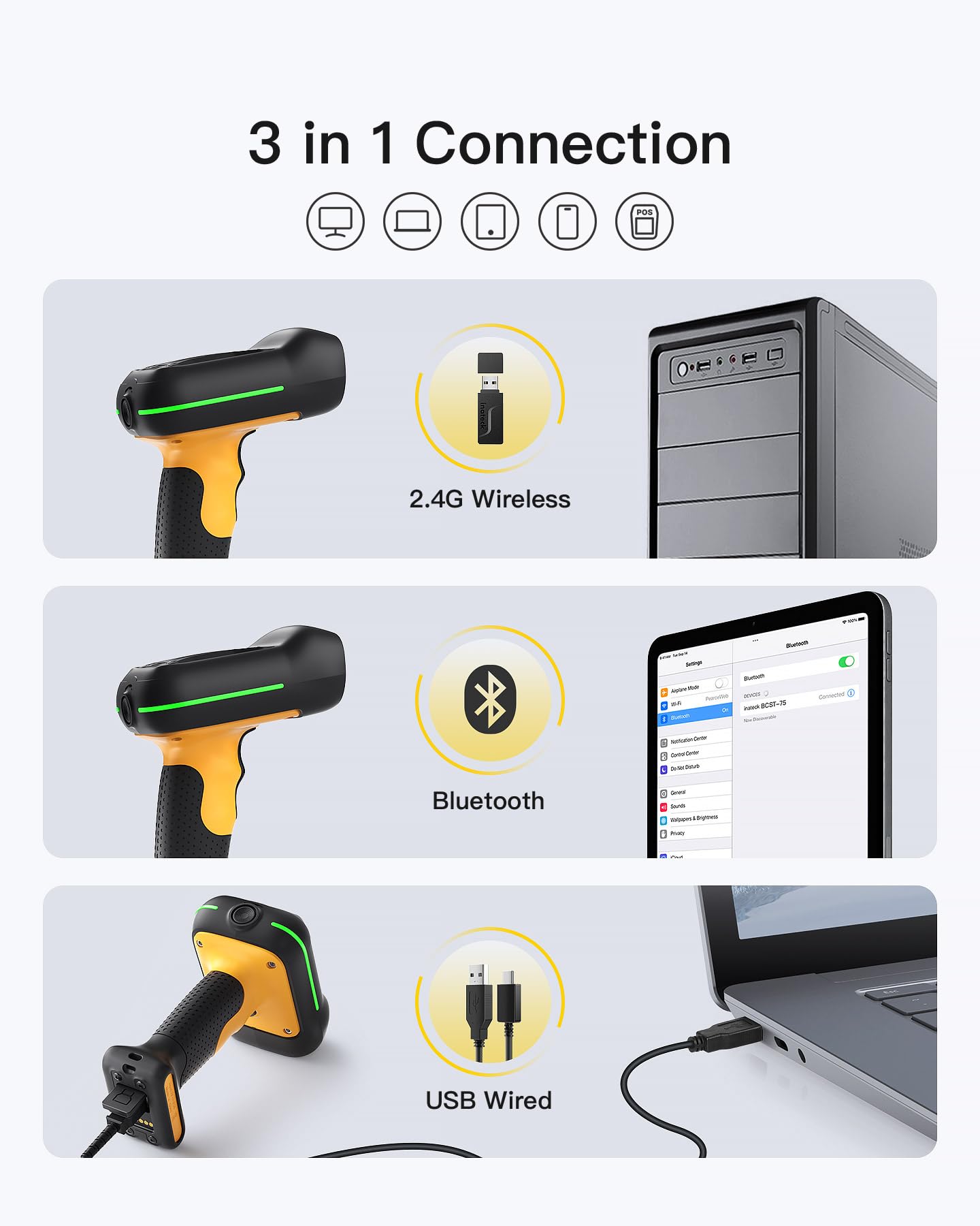 Foto 5 | Escáner De Código De Barras Inateck Industrial Wireless 2d Qr Code Bcst-75s - Venta Internacional.