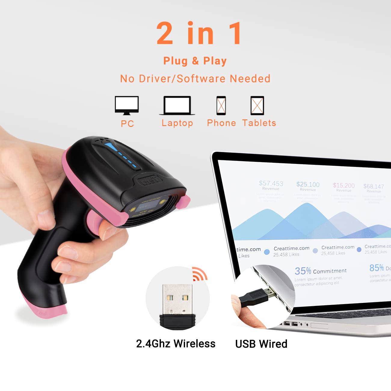 Foto 6 pulgar | Escáner De Código De Barras Tera 5100 Inalámbrico 2 En 1 Láser 1d Rosa - Venta Internacional.