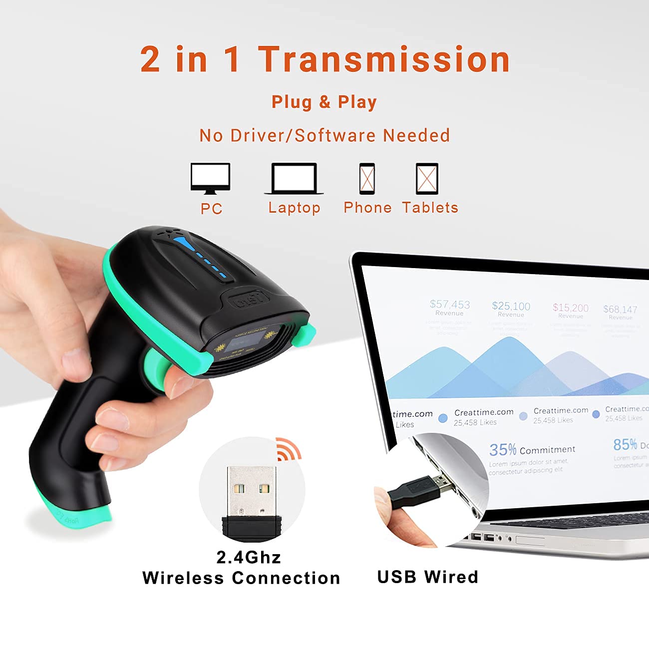 Foto 5 | Escáner De Código De Barras Tera Wireless Versátil Láser 1d 2 En 1 - Venta Internacional.