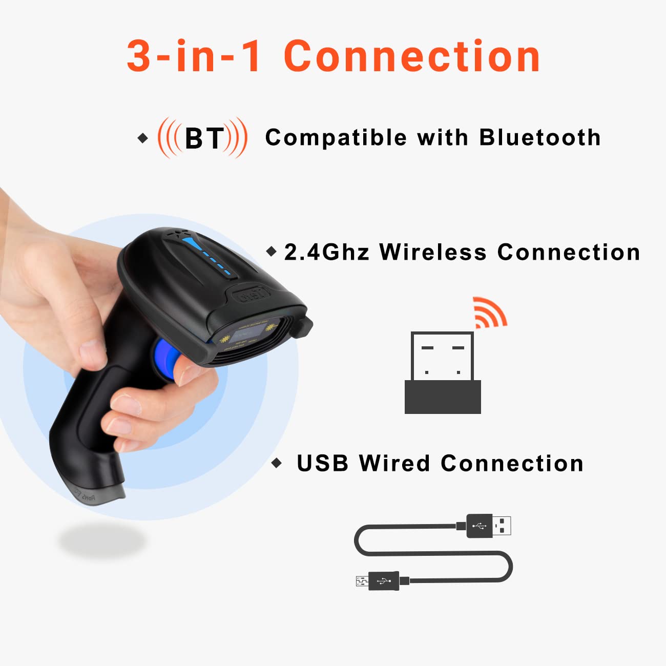 Foto 6 pulgar | Escáner De Código De Barras Tera Pro 1d Inalámbrico Bluetooth Y Usb Con Cable - Venta Internacional.