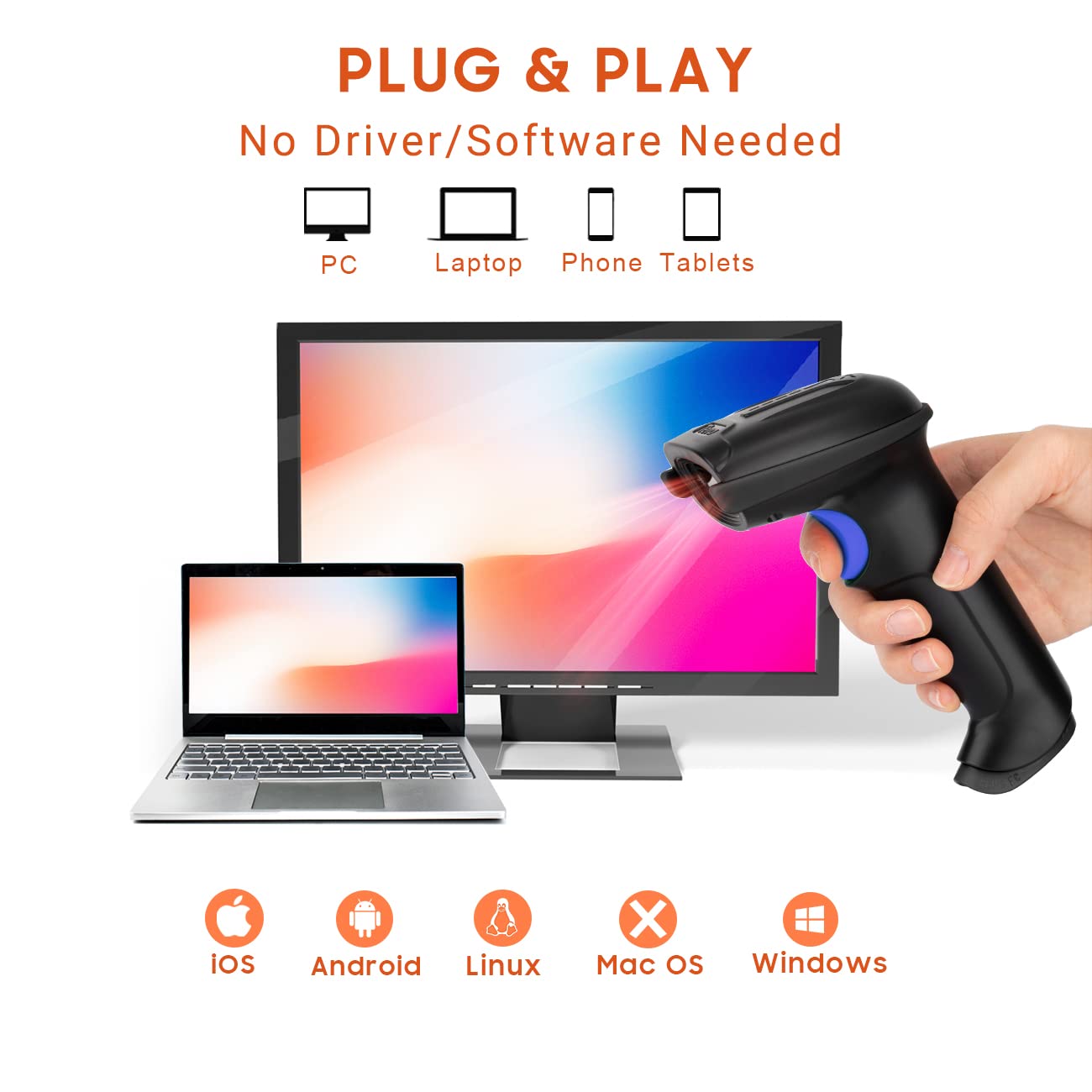 Foto 7 pulgar | Escáner De Código De Barras Tera Pro 1d Inalámbrico Bluetooth Y Usb Con Cable - Venta Internacional.