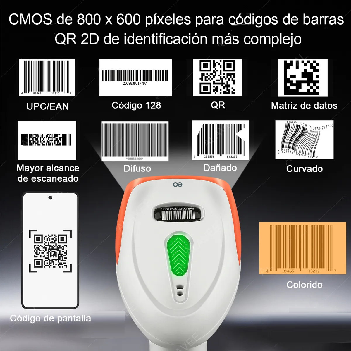 Foto 3 pulgar | Lector De Código Barras Láser Lector Usb Eo Safe Imports Esi-20133 Blanco