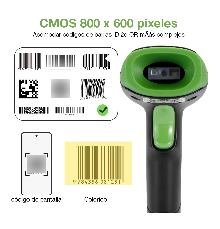 Foto 3 pulgar | Lector De Código De Barras Inalámbrico Verde Con Negro