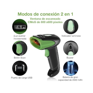 Foto 5 | Lector De Código De Barras Inalámbrico Verde Con Negro