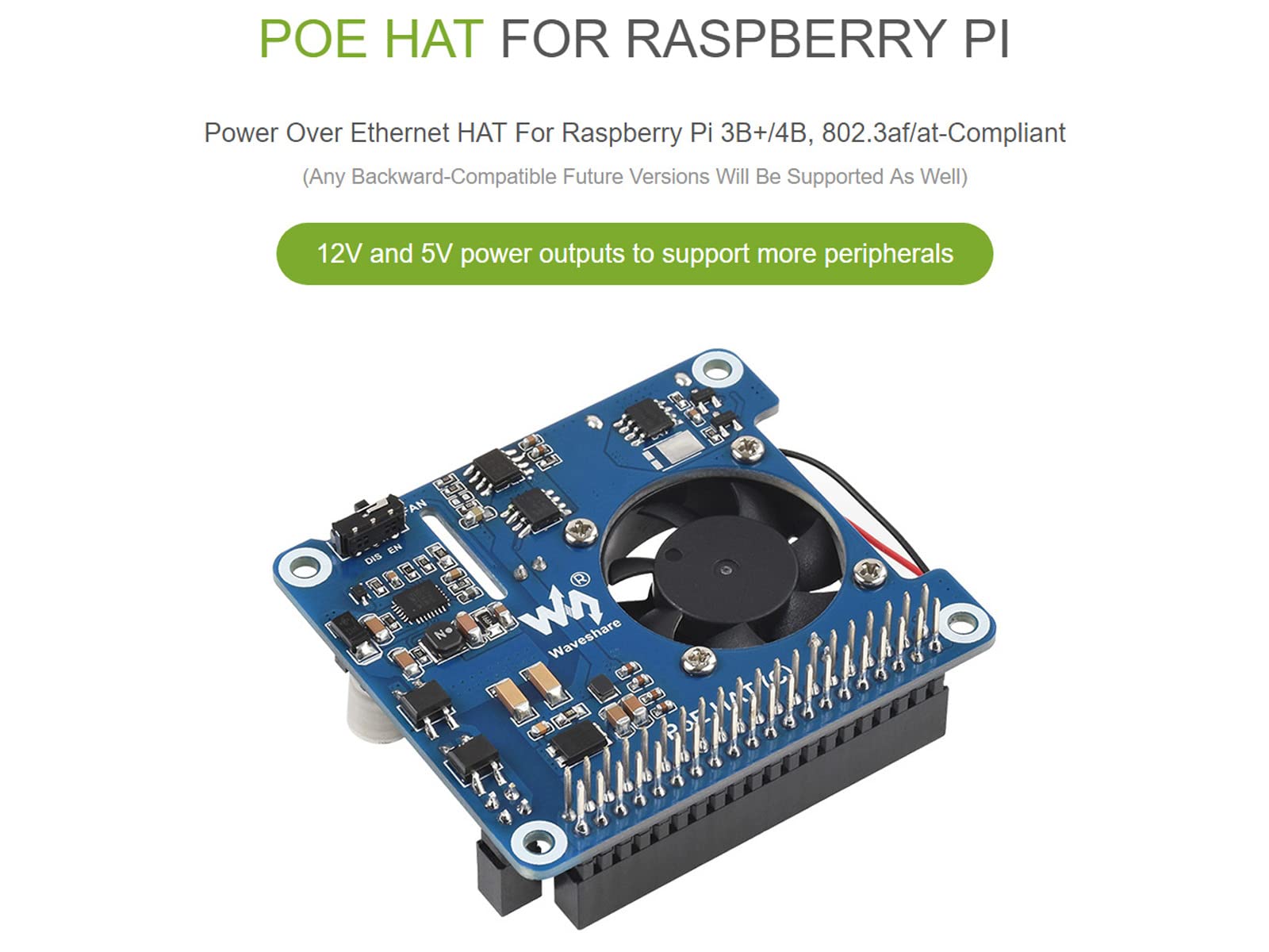 Foto 4 pulgar | Poe Hat Waveshare Tipo C Para Raspberry Pi 3b+/4b 802.3af/at - Venta Internacional.