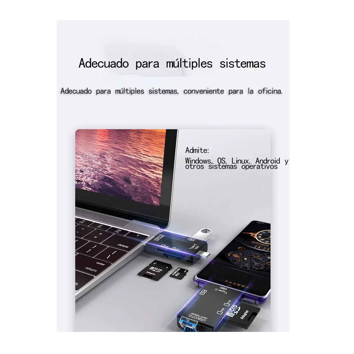 Foto 4 pulgar | Adaptador Lector Tarjetas Usb Tipo-c Sd Tf Otg Pc Telémóvil Eo Safe Imports Esi-5069 Negro