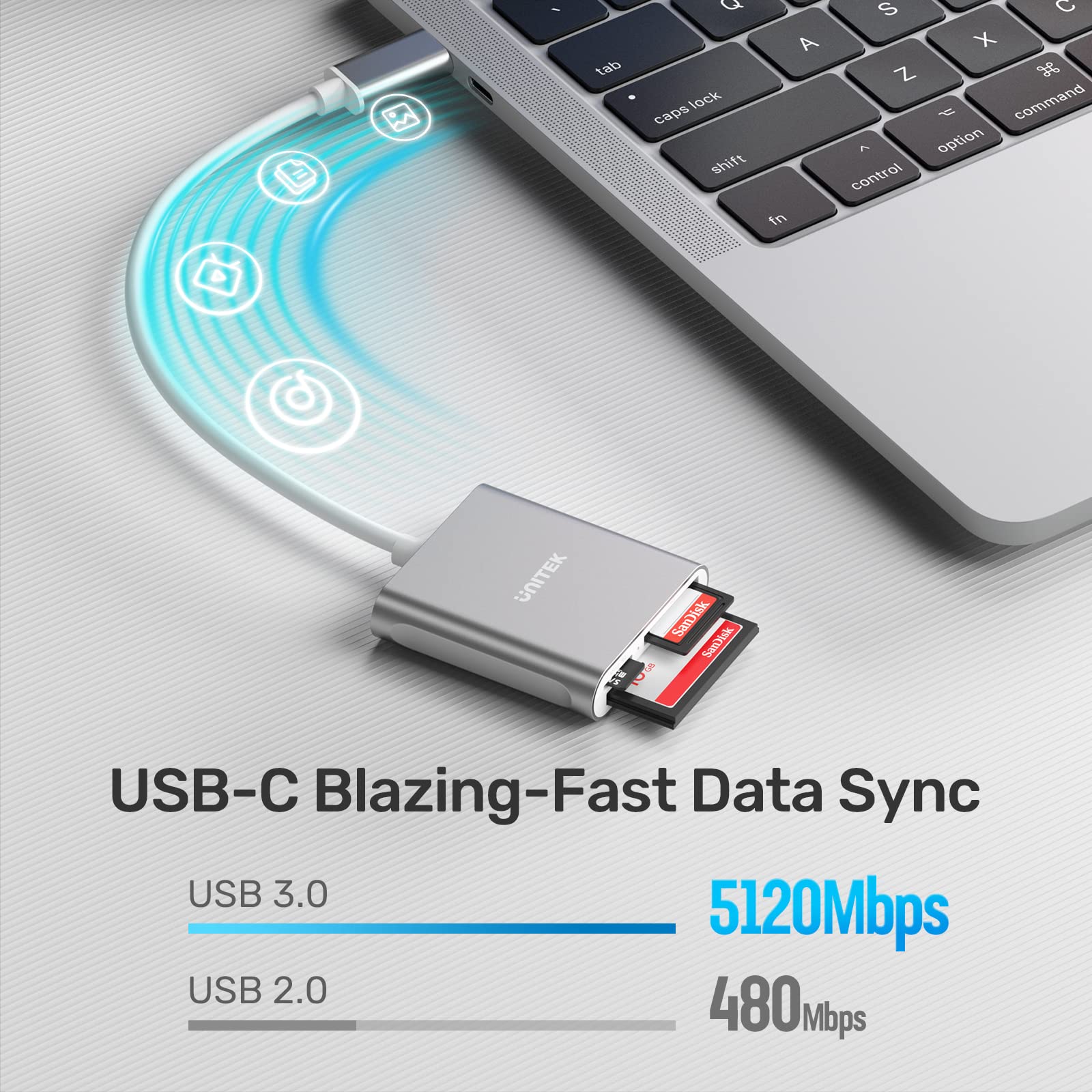 Foto 4 | Lector De Tarjetas Sd Usb C Unitek De 3 Ranuras Usb 3.0 Tipo C - Gris - Venta Internacional.