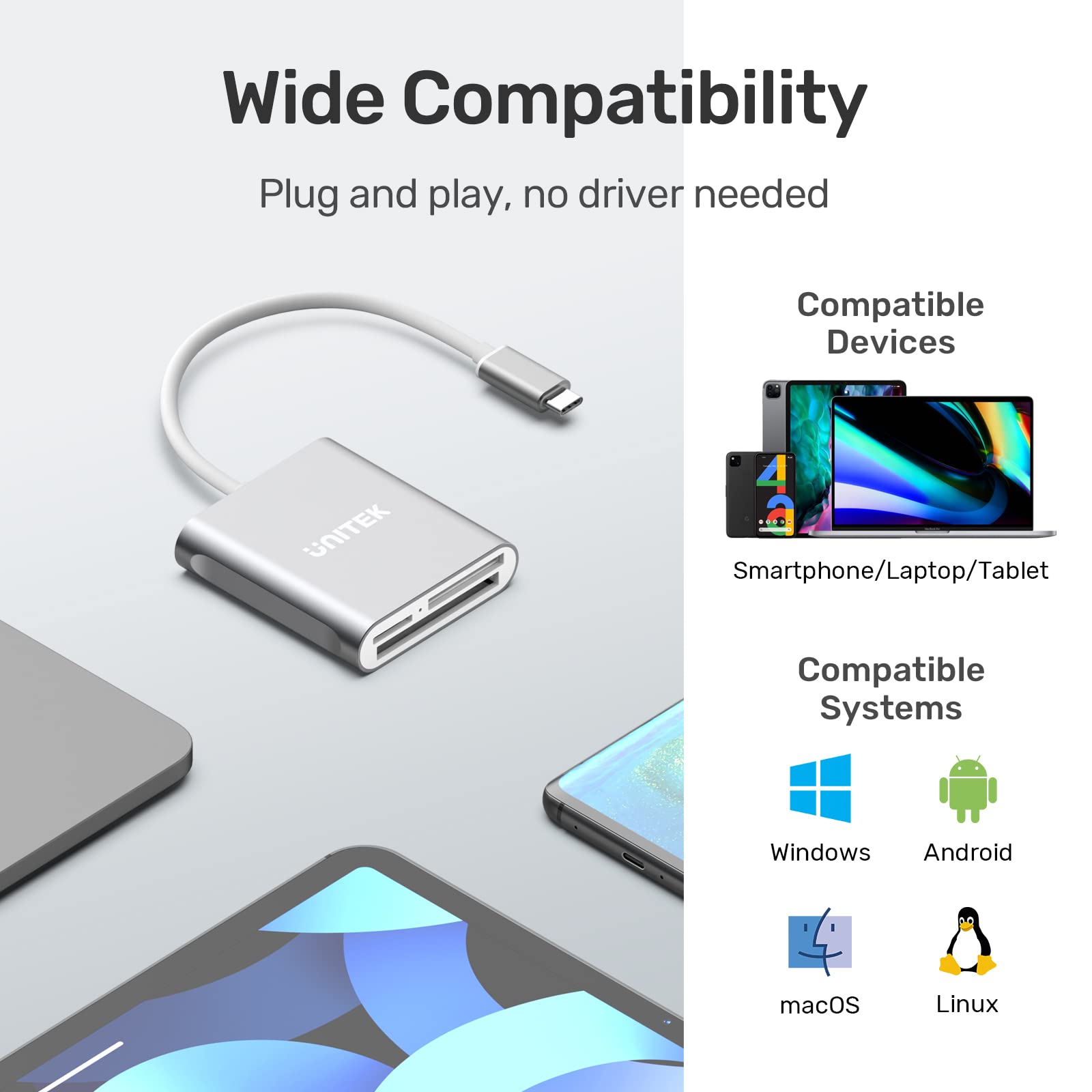 Foto 5 | Lector De Tarjetas Sd Usb C Unitek De 3 Ranuras Usb 3.0 Tipo C - Gris - Venta Internacional.