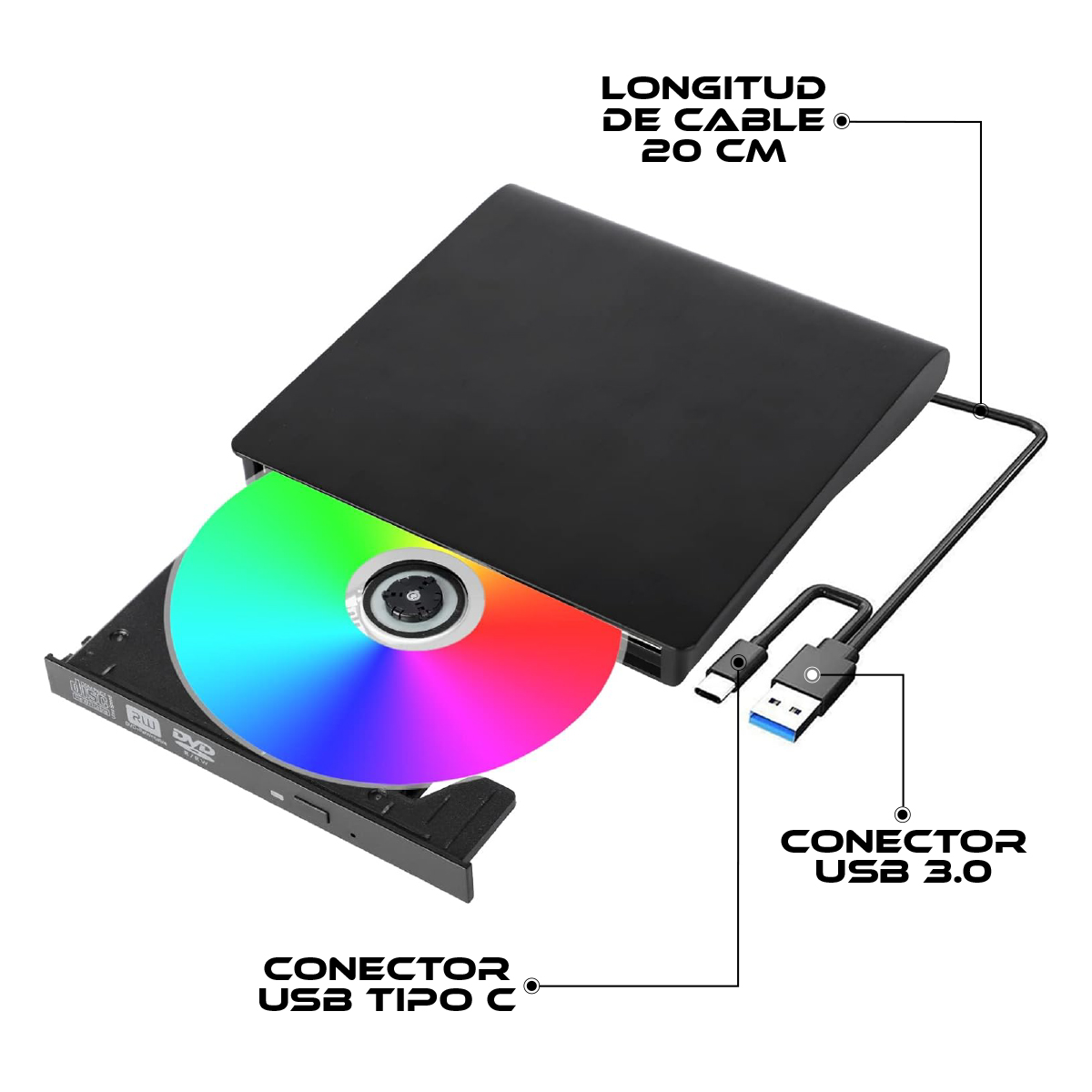 Foto 3 pulgar | Grabador Quemador Externo De Cd Dvd Usb Tipo C 3.0