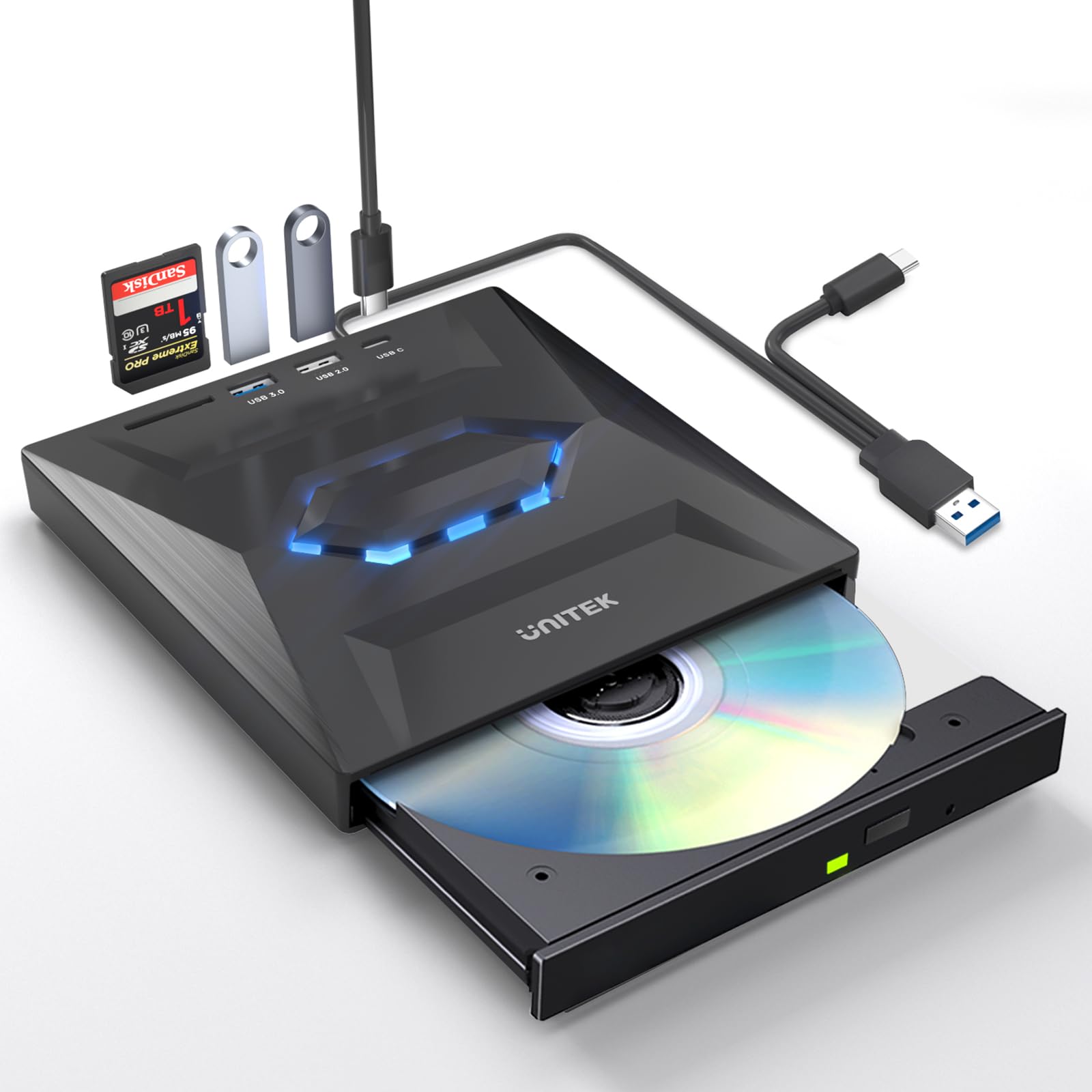 Foto 1 | Unidad Externa De Cd Y Dvd Unitek Usb C Portátil +/-rw Con Lector Sd - Venta Internacional.
