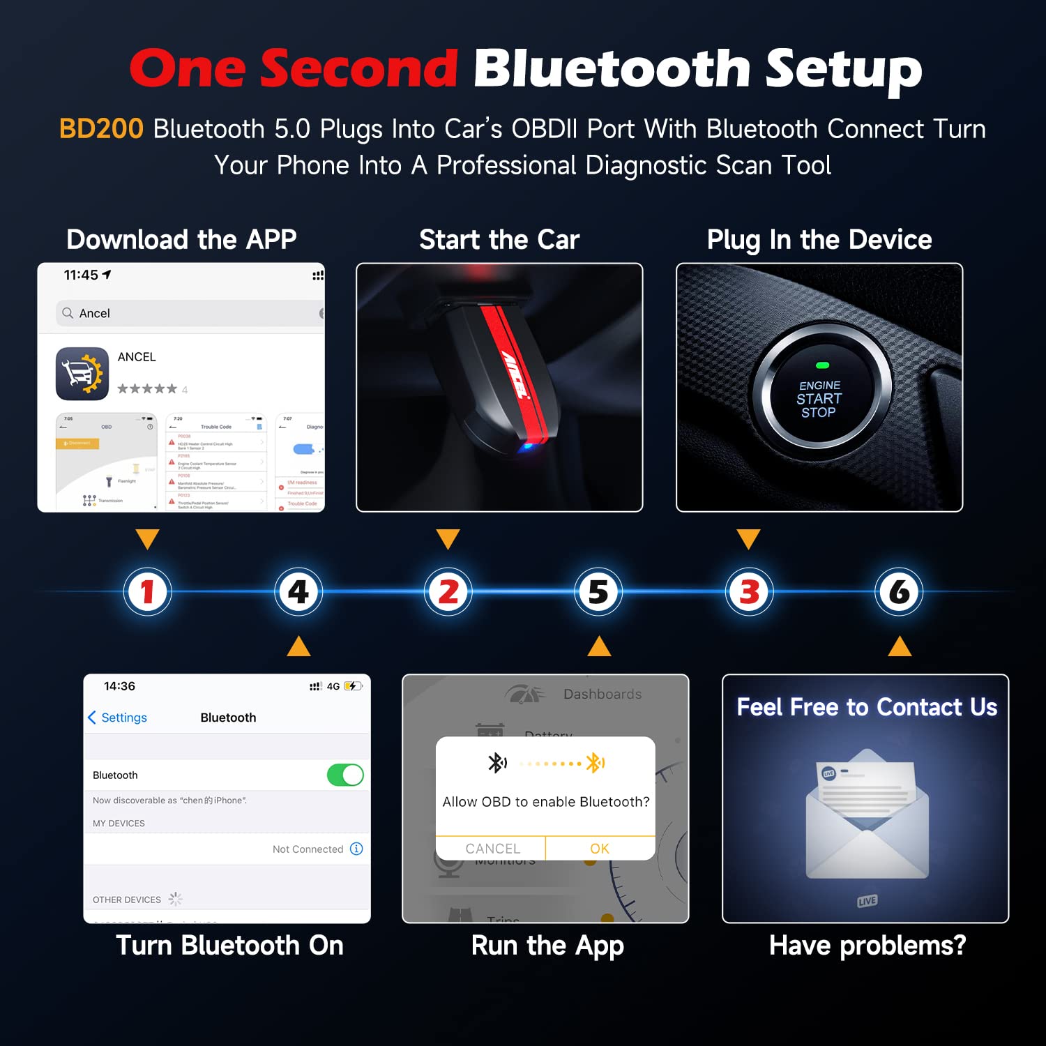 Foto 5 | Escáner Obd2 Ancel Bd200 Bluetooth: Lector De Códigos Y Prueba De Batería De Automóvil - Venta Internacional.