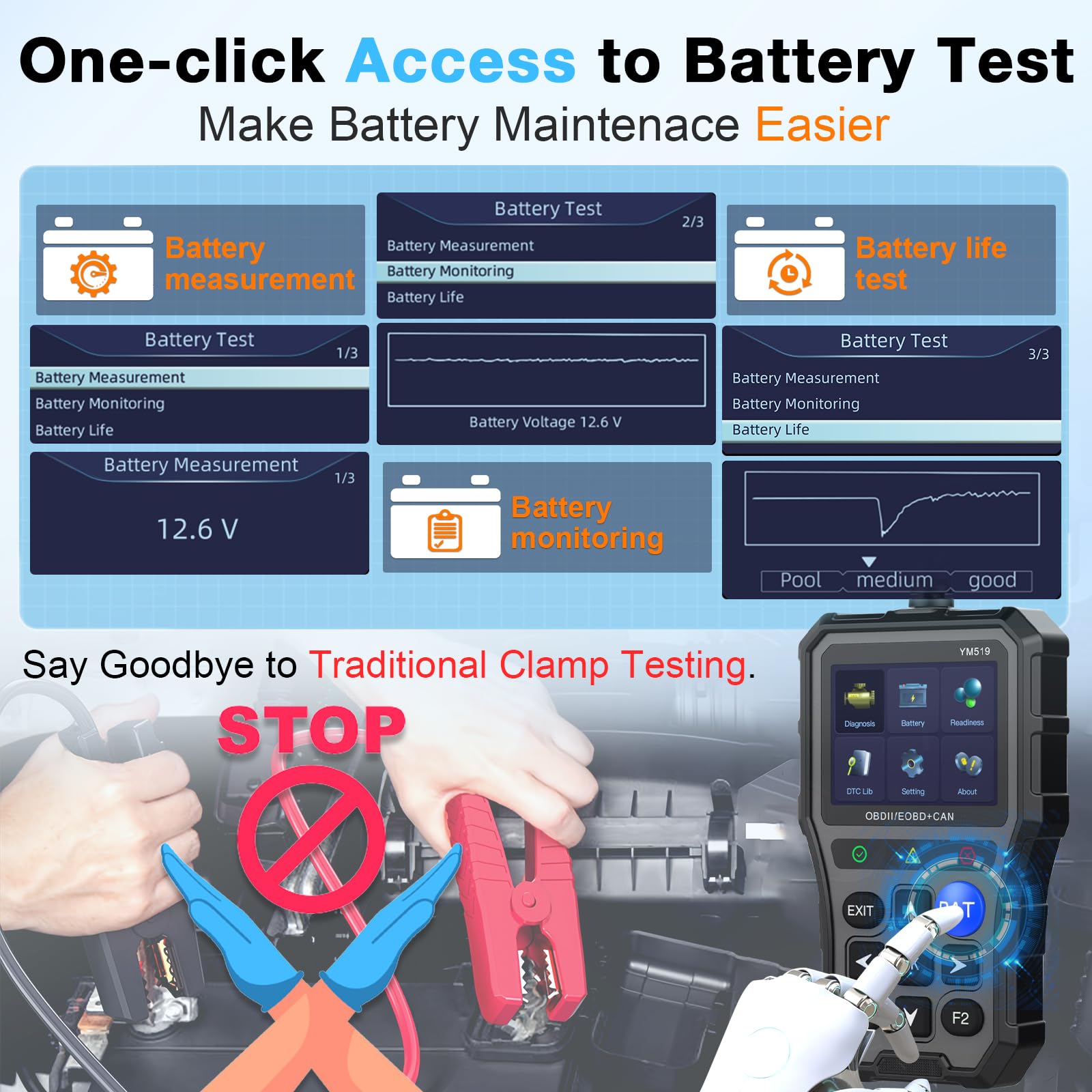 Foto 4 pulgar | Probador De Batería De Escáner Obd2 Amtifo Ym519 Para Automóvil - Venta Internacional.