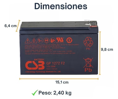 Foto 3 | Batería Sellada CSB GPL1272 12V 7.2Ah para Sistemas de Nobreak y Seguridad